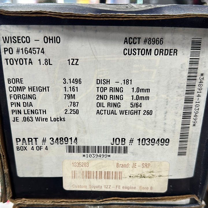 JE Pistons Toyota 1.8L 1ZZFE 3.1496 Bore 1.161 Comp Height