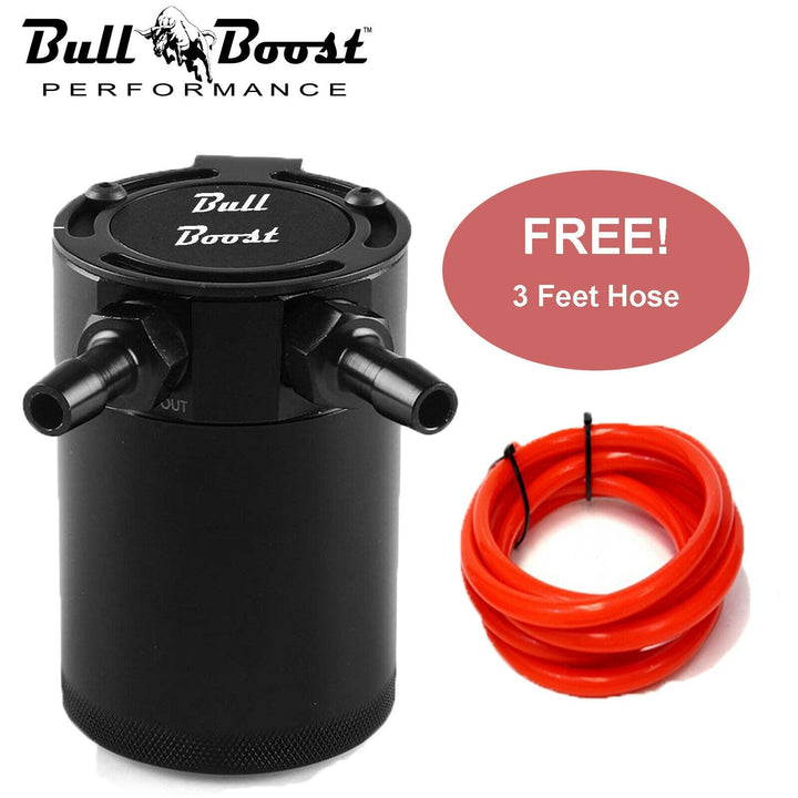 Black Aluminum Oil Catch Can Reservoir Tank Baffled Kit 2-Port | Free 3F Hose