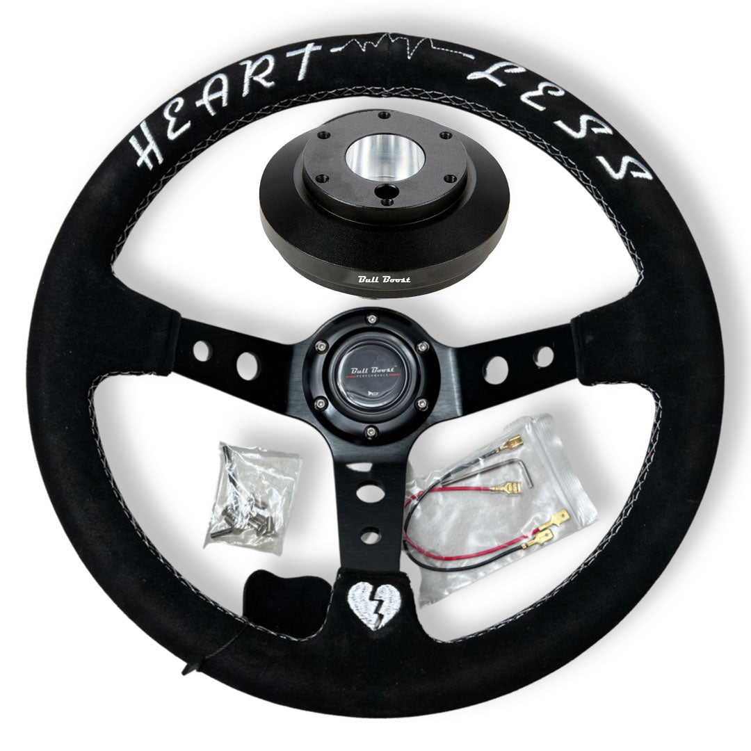 Suede 350mm Steering Wheel + Short Hub Adapter Kit For Ford F 150 350 450