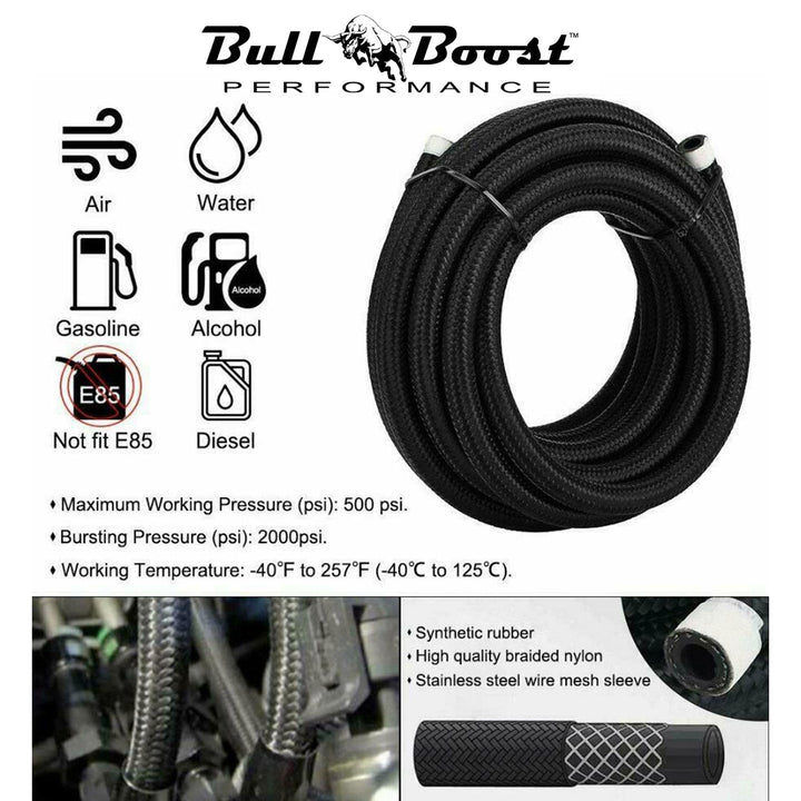 AN10 -10AN Fitting Stainless Steel Braided Oil Fuel Hose Line Kit 10Feet Black