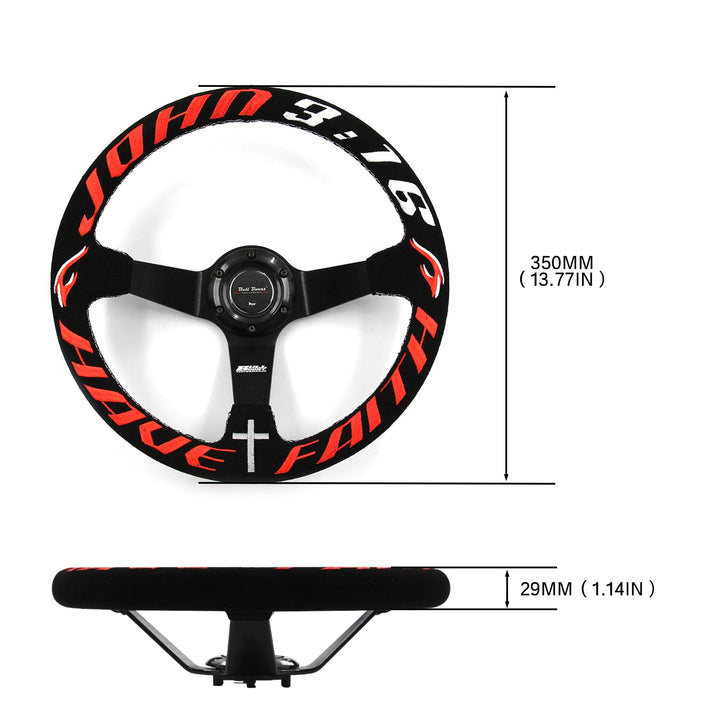 Universal 350mm 3"Deep Dish 6-Bolt Steering Wheel Black Suede Have Faith