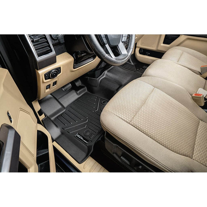 Tapetes SmartCoverage™ a medida para Ford F-150 SuperCab 2015-2025 con asiento corrido en la primera fila y almacenamiento debajo del asiento trasero (vinilo).