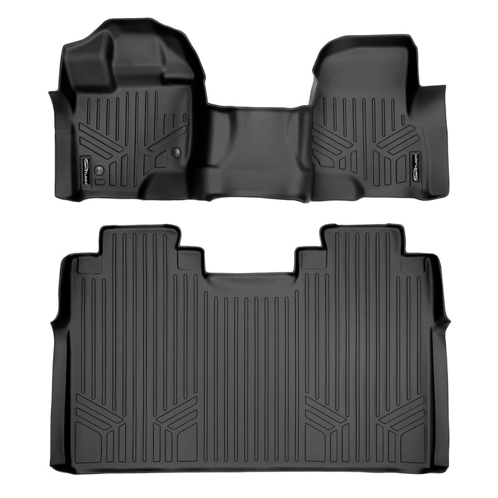 Tapetes SmartCoverage™ a medida para Ford F-150 SuperCrew Cab 2015-2025 con asiento corrido en la primera fila y sin almacenamiento debajo del asiento en la segunda fila.