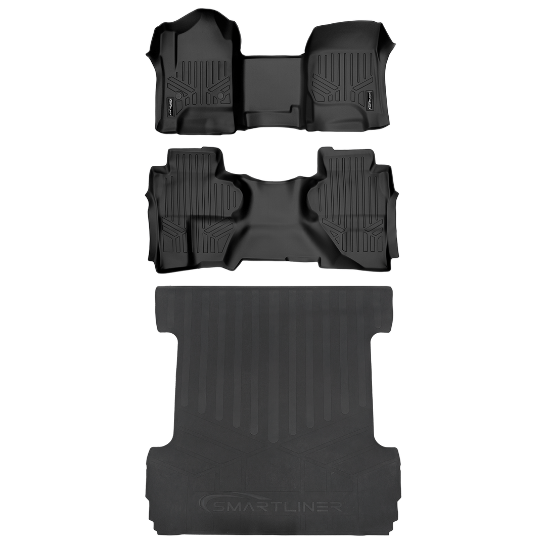 SMARTLINER Floor Liners for Double Cab 2014-2018 Silverado/Sierra 1500 - 2015-2021 2500/3500 HD