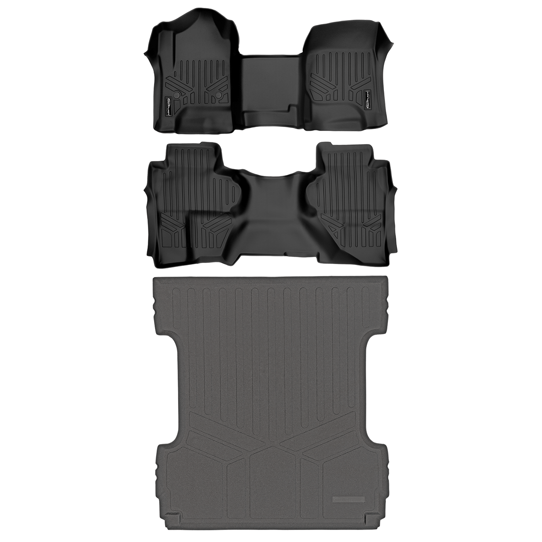SMARTLINER Floor Liners for Double Cab 2014-2018 Silverado/Sierra 1500 - 2015-2021 2500/3500 HD
