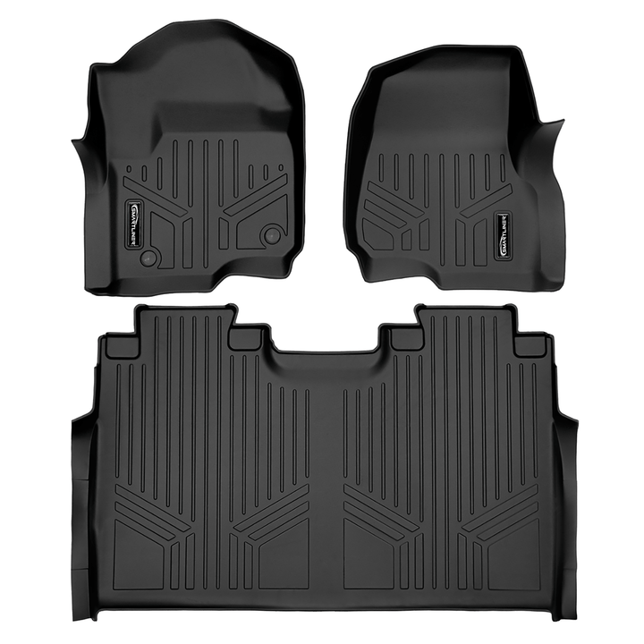 Tapetes SMARTLINER a medida para Ford F-250/F-350 Super Duty Crew Cab (modelos 2017-2025) con asientos individuales en la primera fila y sin espacio de almacenamiento debajo del asiento.