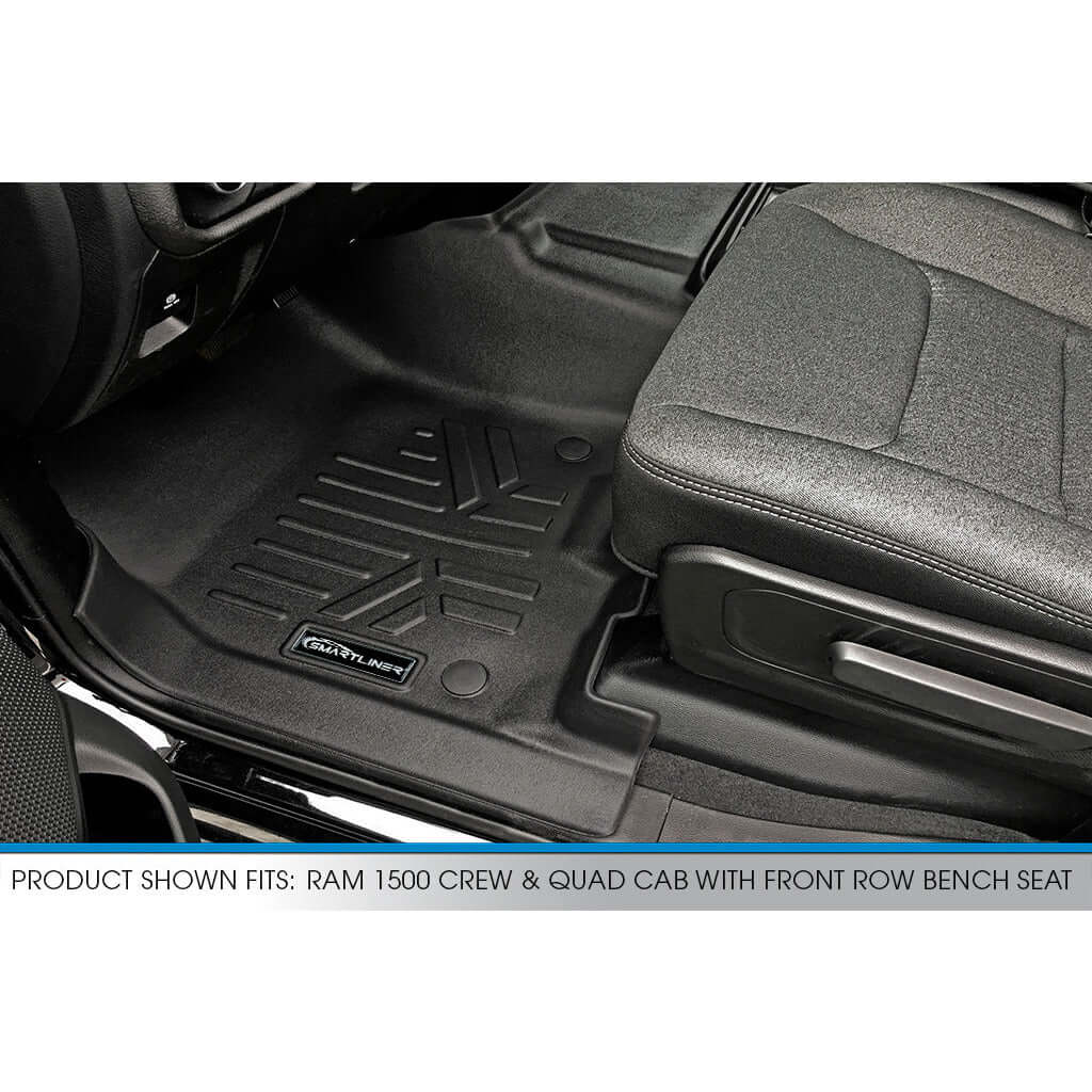 Tapetes SMARTLINER a medida para Ram 1500 Quad Cab 2019-2024 con asiento corrido delantero únicamente.