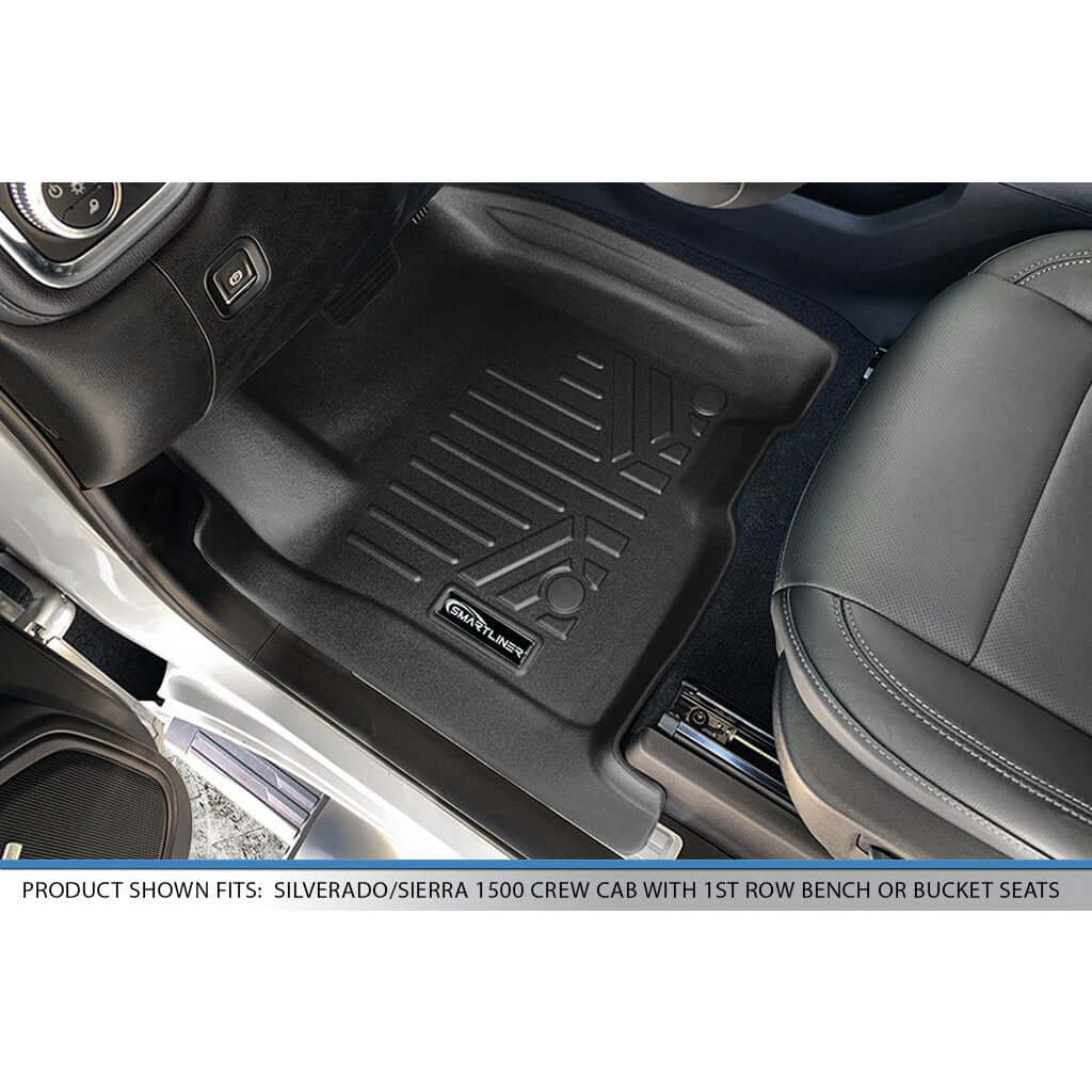 SMARTLINER Floor Liners for 2019-2024 GMC Sierra 1500 Double Cab | Carpet | (1st Row Bench) without OTH [2nd Row Storage]