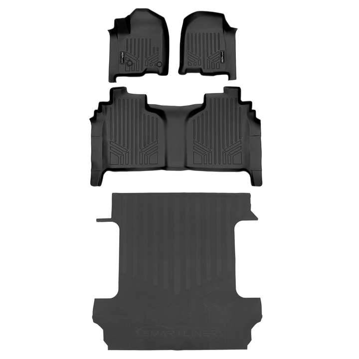 SmartCoverage™ Floor Liners For 2019-2026 Chevy Silverado 1500/ GMC Sierra 1500 Crew Cab | Carpet | (1st Row Bucket) [2nd Row Storage]