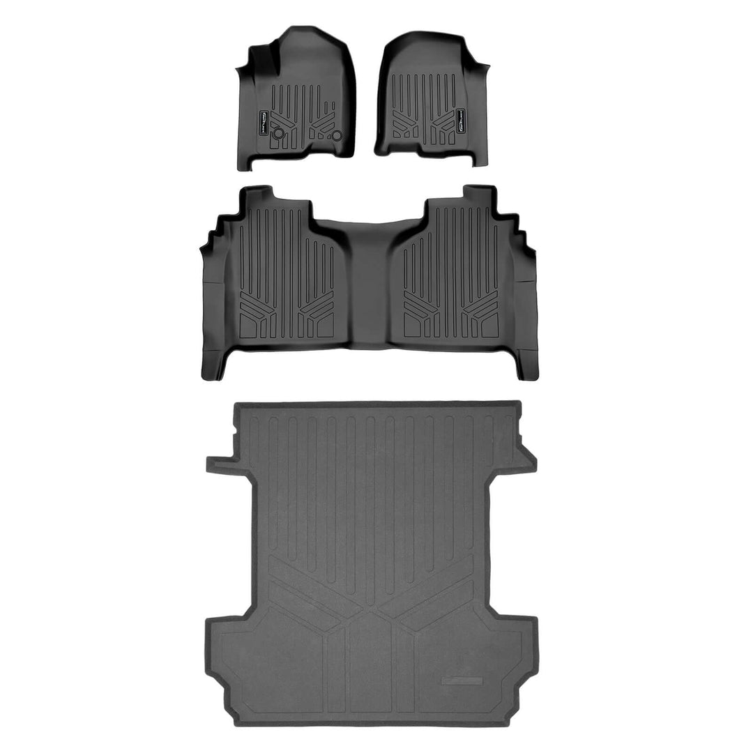SmartCoverage™ Floor Liners For 2019-2026 Chevy Silverado 1500/ GMC Sierra 1500 Crew Cab | Carpet | (1st Row Bucket) [2nd Row Storage]