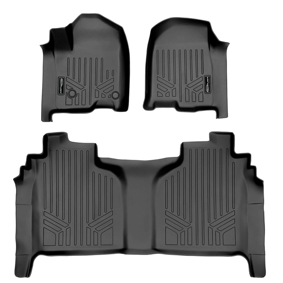 SmartCoverage™ Floor Liners For 2019-2026 Chevy Silverado 1500 / GMC Sierra 1500 Crew Cab | Carpet | (1st Row Bench) (No OTH) [2nd Row Storage]