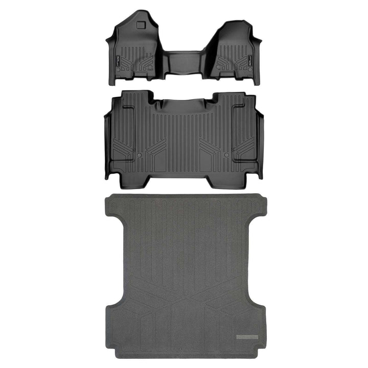 Tapetes SmartCoverage™ a medida para Ram 1500 Crew Cab 2019-2024 con piso de vinilo y asiento corrido en la primera fila.