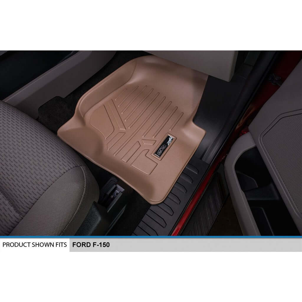 Tapetes SmartCoverage™ a medida para Ford F-150 SuperCrew Cab (modelos 2015-2025) con asientos individuales en la primera fila. Sin espacio de almacenamiento debajo de los asientos.