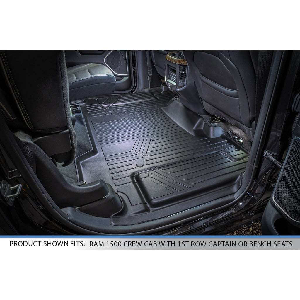 Tapetes SmartCoverage™ a medida para Ram 1500 Crew Cab 2019-2024 con piso de vinilo y asiento corrido en la primera fila.