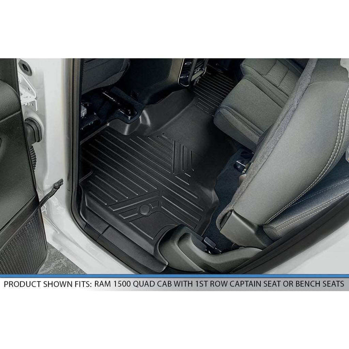Tapetes SMARTLINER a medida para Ram 1500 Quad Cab 2019-2021 con piso de vinilo y asiento corrido en la primera fila.