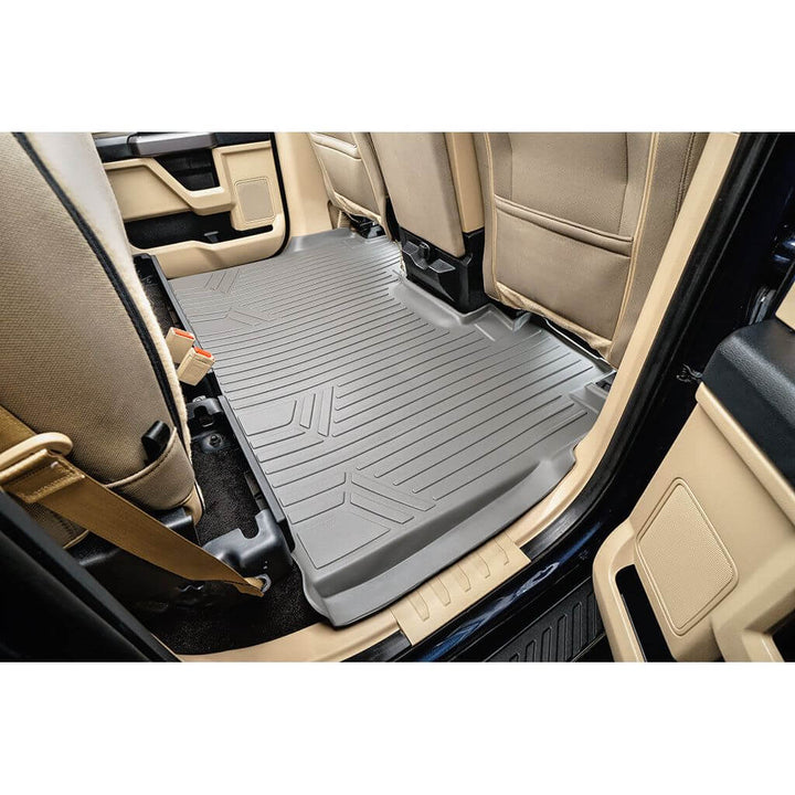 Tapetes SmartCoverage™ a medida para Ford F-150 SuperCrew Cab 2015-2025 con asiento corrido en la primera fila y sin almacenamiento debajo del asiento en la segunda fila.