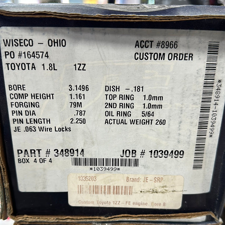 JE Pistons Toyota 1.8L 1ZZFE 3.1496 Bore 1.161 Comp Height
