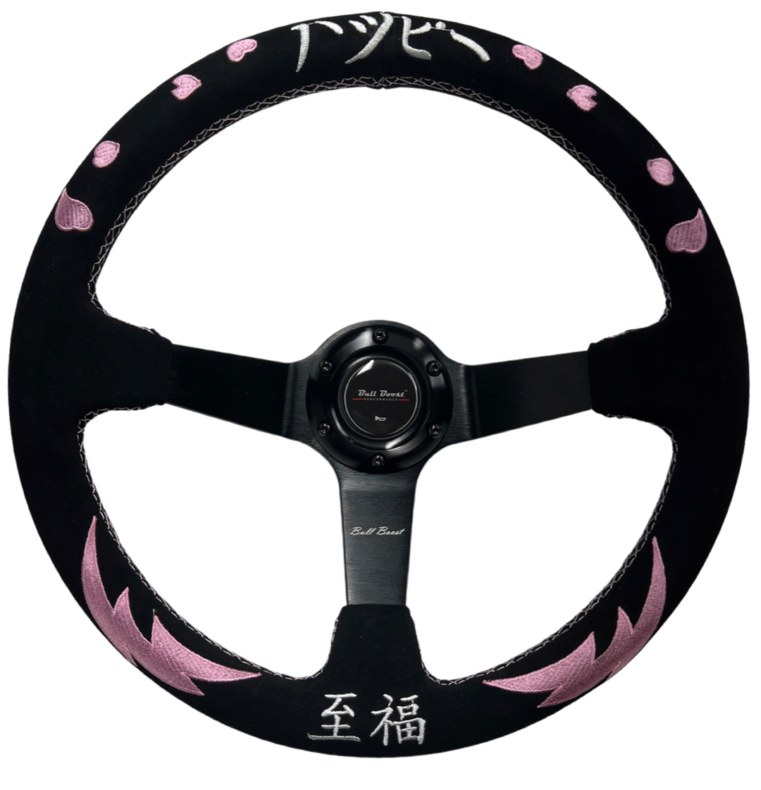 Pink Bliss Heart Steering Wheel + Hub Adapter Kit For Toyota Pickup, Corolla, 4Runner, MR2, Camry