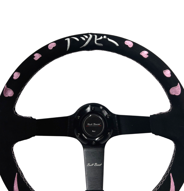 Bliss Heart Short Hub Adapter + Suede Steering Wheel For 01-06 BMW 320 325 328 330 M3 Z4 E90 Mini Cooper E46H