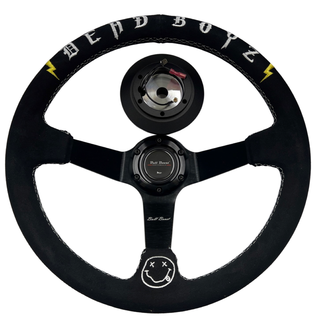 Deadboyz 350mm Deep Dish Suede Steering Wheel + Short Hub Adapter Kit For Honda Acura Civic Integra Accord Del Sol, CRX, Prelude