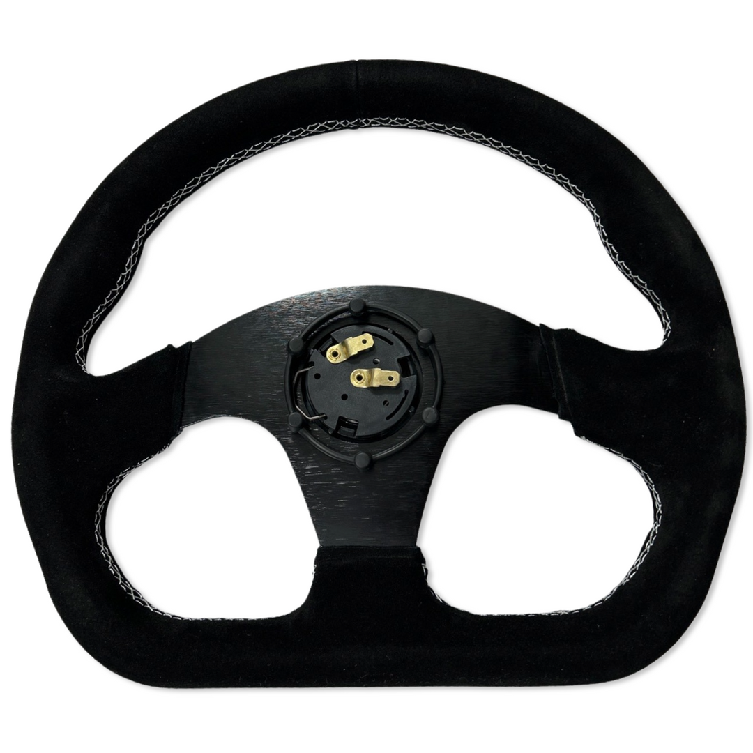 Quadro Flat Suede Steering Wheel + Hub Adapter Kit For Toyota Corolla, Hilux Pickup
