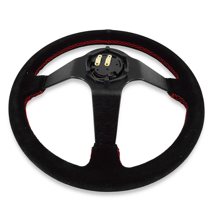 Okinawa Japan Rising Sun Universal 350mm 3"Deep Dish 6-Bolt Steering Wheel Black Suede