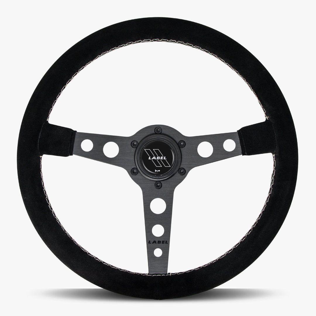 The Daytona | Black Alcantara Suede | Black Spoke | White Stitch