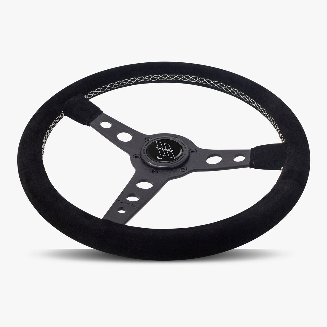 The Daytona | Black Alcantara Suede | Black Spoke | White Stitch