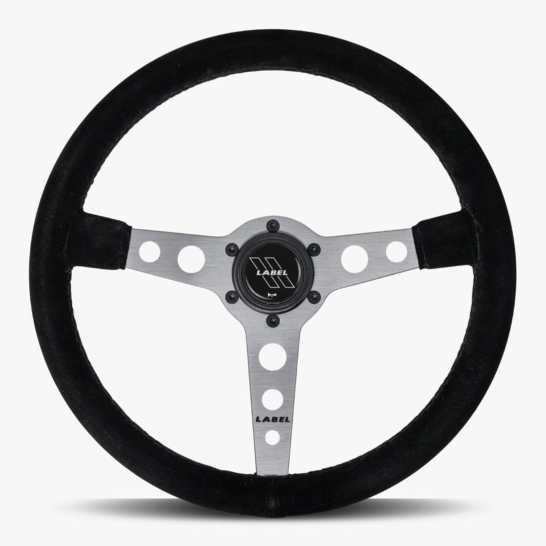 The Daytona | Black Alcantara Suede | Graphite Spoke | Black Stitch