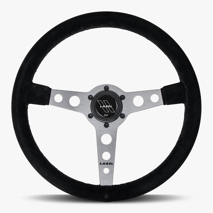 The Daytona | Black Alcantara Suede | Graphite Spoke | Black Stitch