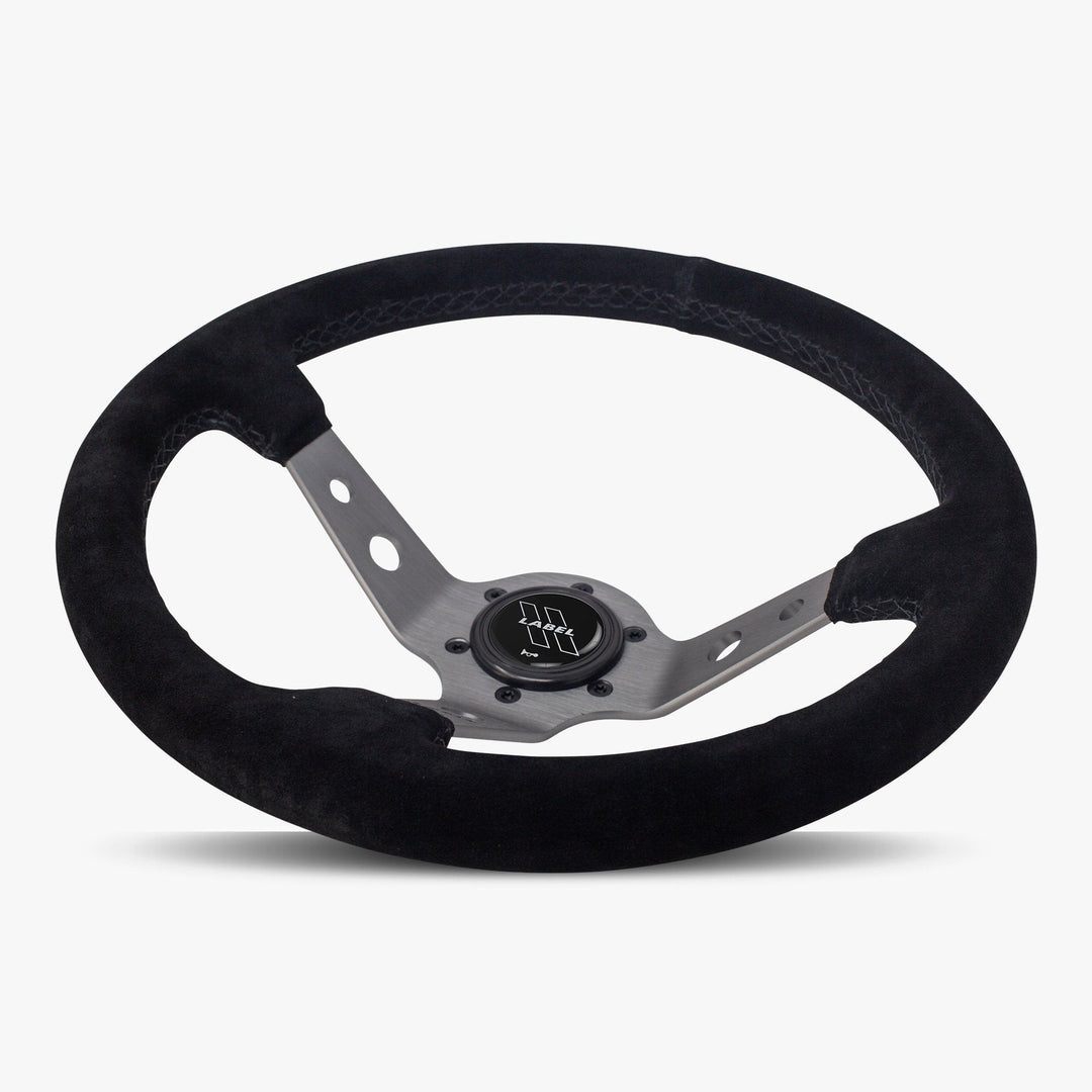 The Daytona | Black Alcantara Suede | Graphite Spoke | Black Stitch