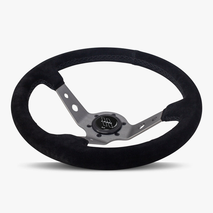 The Daytona | Black Alcantara Suede | Graphite Spoke | Black Stitch