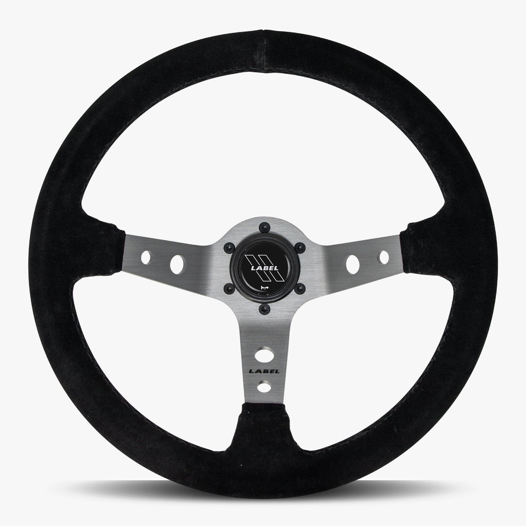 The Daytona | Black Alcantara Suede | Graphite Spoke | Black Stitch