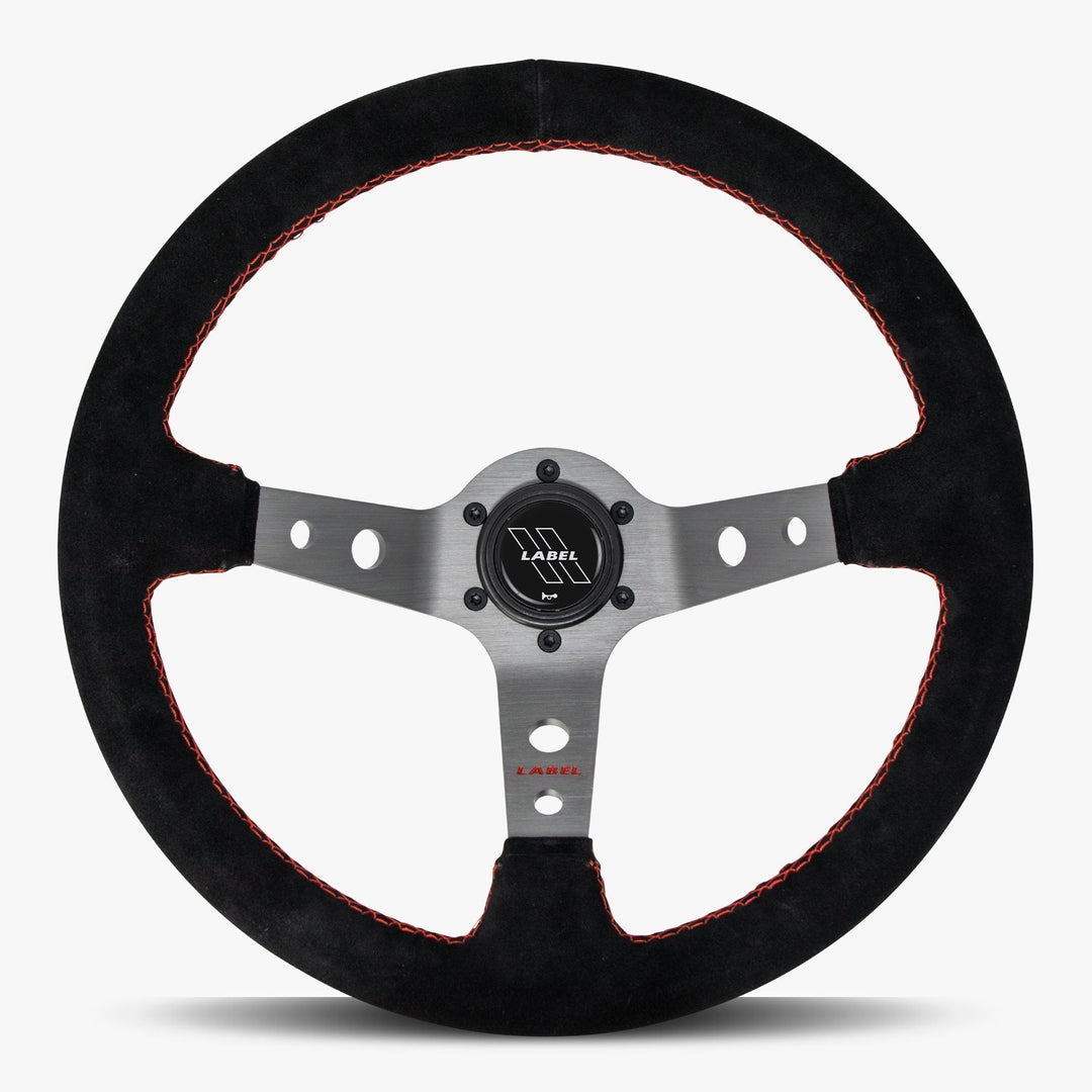The Daytona | Black Alcantara Suede | Graphite Spoke | Red Stitch