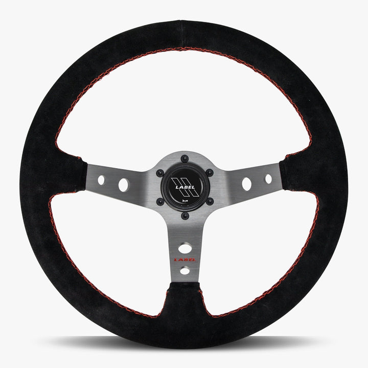 The Daytona | Black Alcantara Suede | Graphite Spoke | Red Stitch