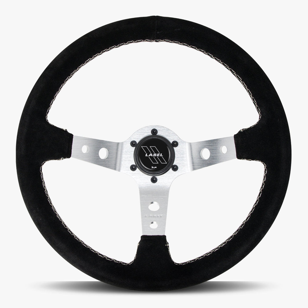 The Daytona | Black Alcantara Suede | Silver Spoke | White Stitch