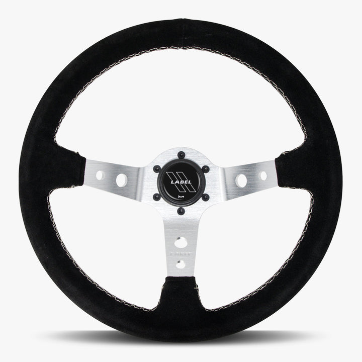 The Daytona | Black Alcantara Suede | Silver Spoke | White Stitch