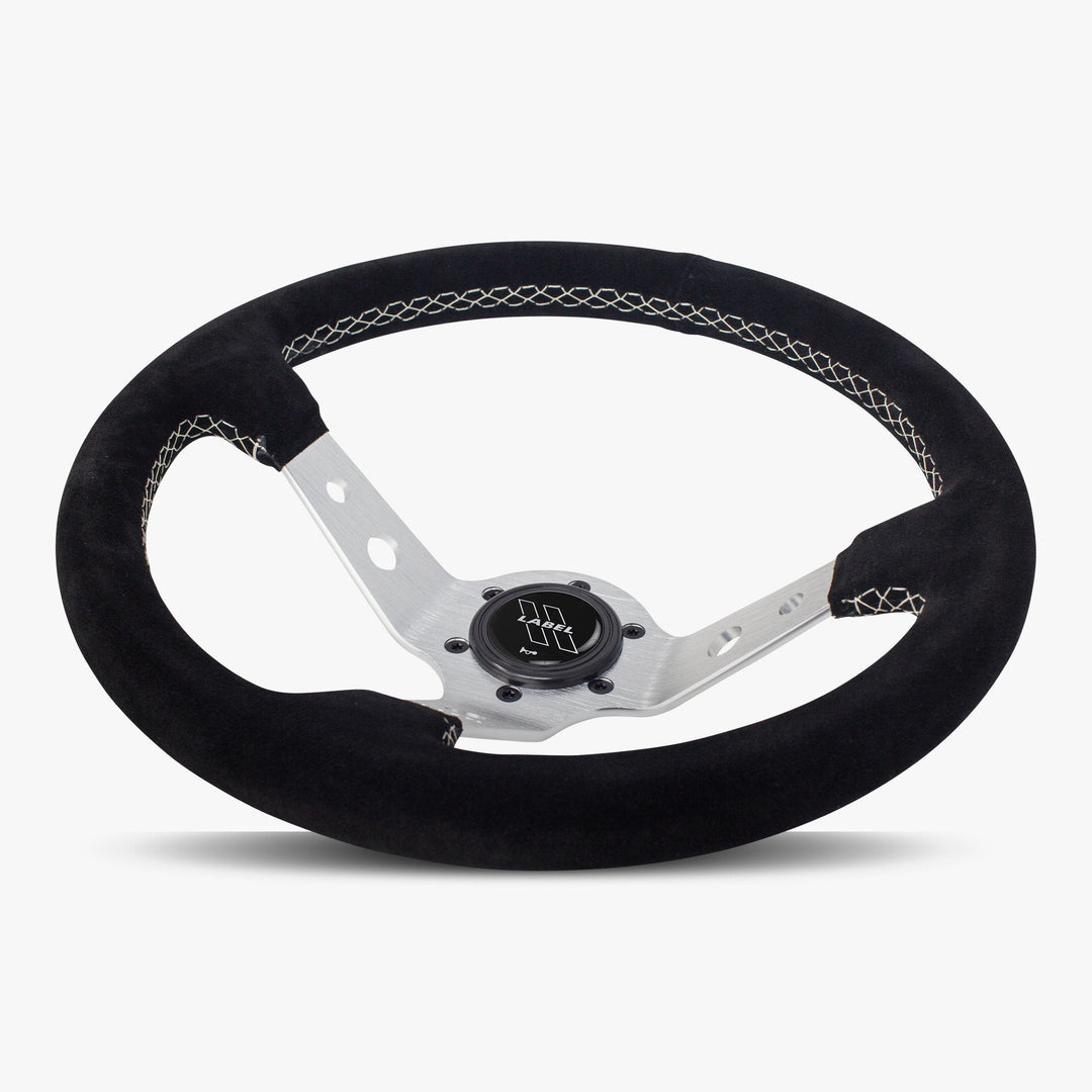 The Daytona | Black Alcantara Suede | Silver Spoke | White Stitch