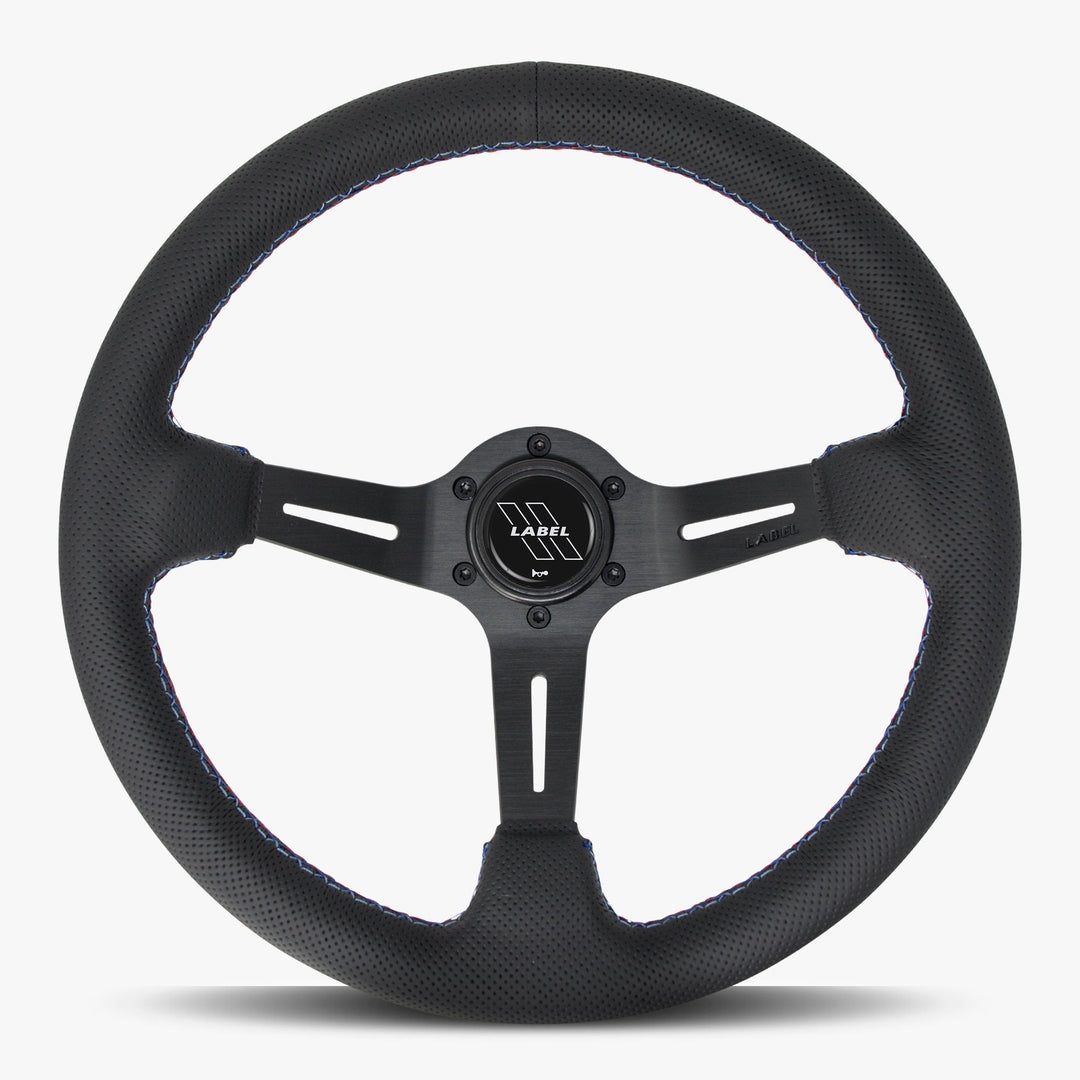 The Le Mans | Black Perforated Leather | Black Spoke | RED Stitch