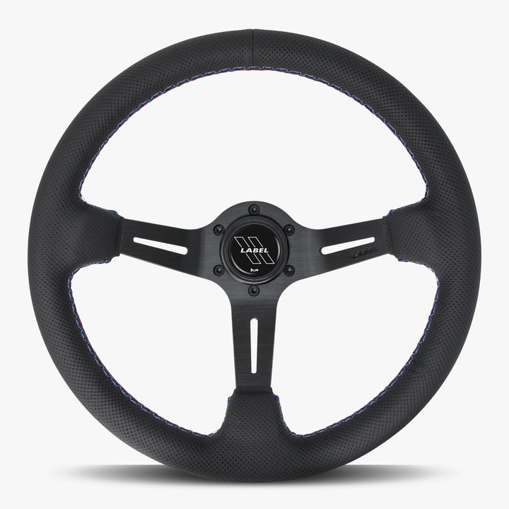 The Le Mans | Black Perforated Leather | Black Spoke | RED Stitch