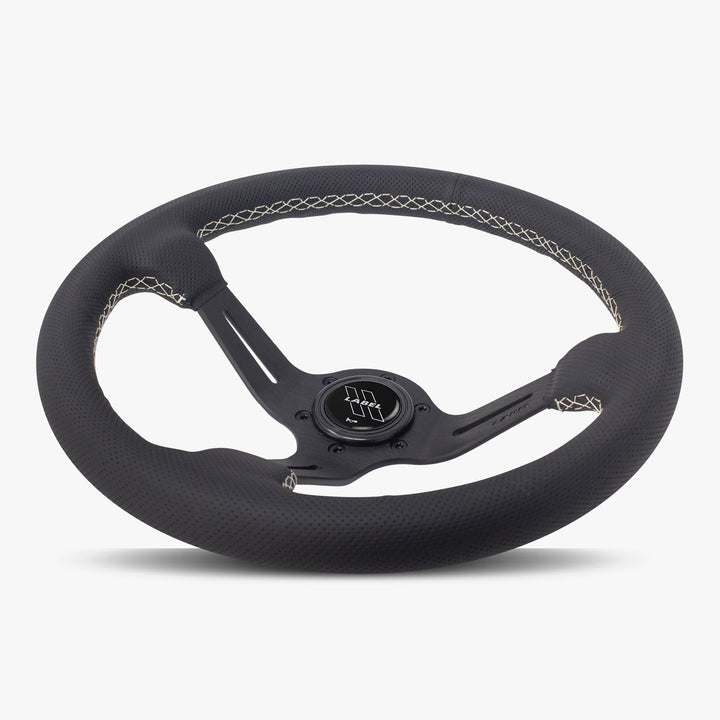 The Le Mans | Black Perforated Leather | Black Spoke | White Stitch