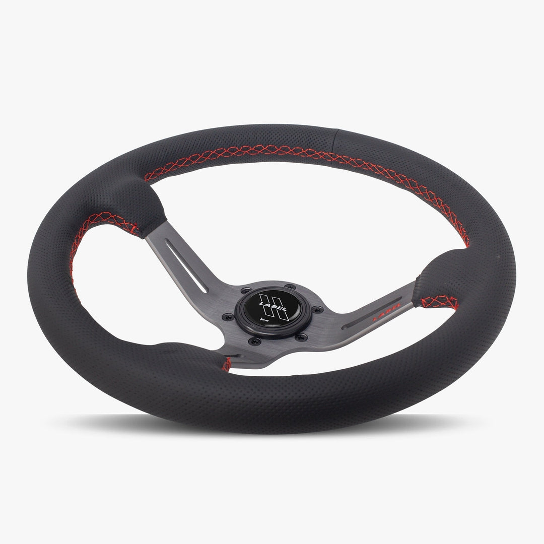 The Le Mans | Black Perforated Leather | Graphite Spoke | Red Stitch