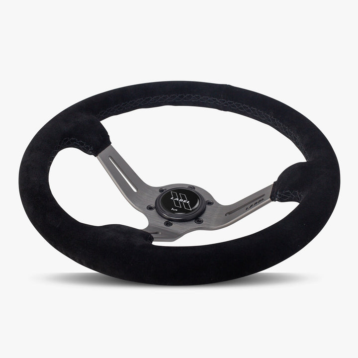 The Le Mans | Black Alcantara Suede | Graphite Spoke | Black Stitch