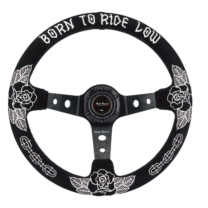 Custom Rose Universal 350mm 3" Deep Dish 6-Bolt Steering Wheel Black Suede Alcantara